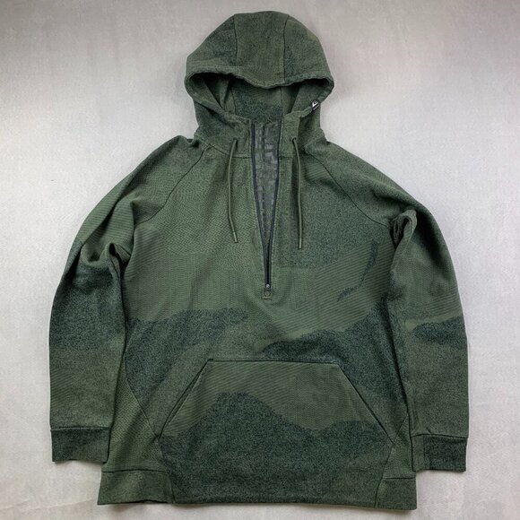 Gymshark Mens Sweater Large Green Camo 1/2 Zip Hoodie Long Sleeve Pullover Gym - Picture 1 of 9